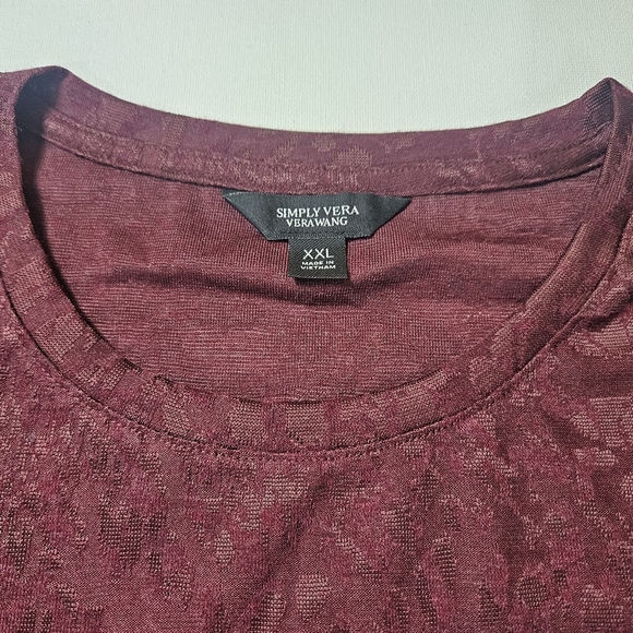 Simply Vera Vera Wang Blouse Womens XXL Burgundy Textured‎ Animal Print Fall Top - Picture 5 of 6
